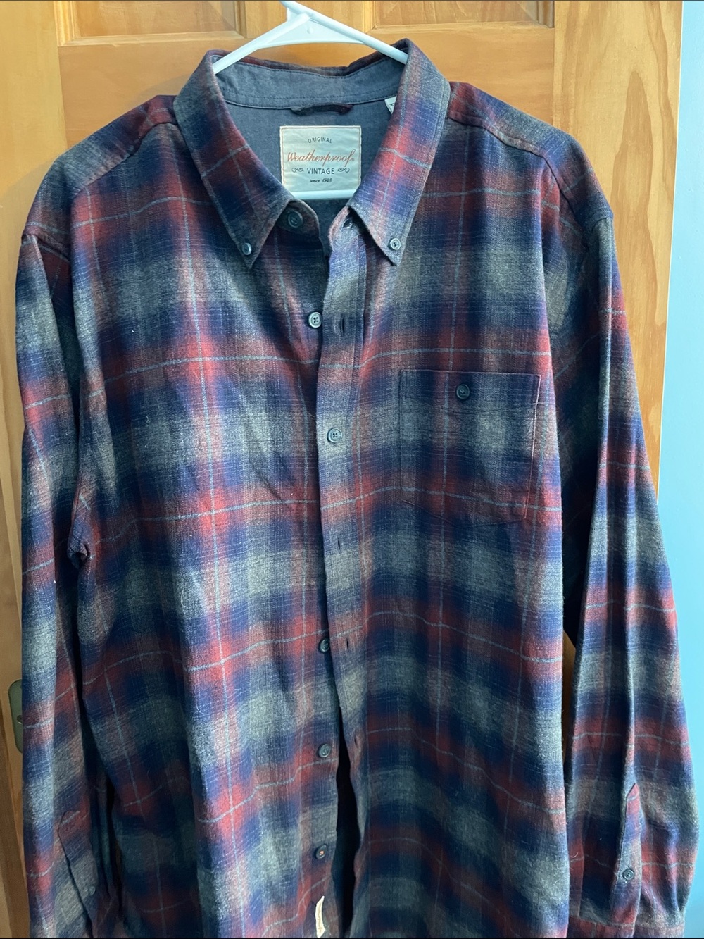 Weatherproof Plaid Flannel Button-Down Shirt in Navy, Red & Gray